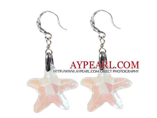 Fashion Style White Colorful Starfish Crystal Dangle Earrings