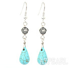 Elegant Teardrop Blue Turquoise And Flower Metal Charm Earrings With Fish Hook