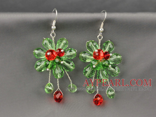Fashion Style Light Green Series Green Colorful Crystal Flower Earrings