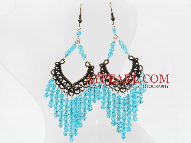 Vintage Style Blue Color Faceted Crystal Earrings