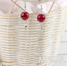 Simple Long Style 12Mm Round Faceted Red Agate Ball Dangle Earrings