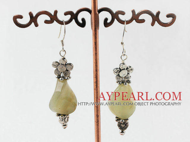 Fashion Three Color Jade And Flower Metal Charm Dangle Earrings With Fish Hook