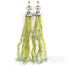 Fashion Chipped Aventurine And Glass Beads Metal Heart Charm Tassel Studs Earrings