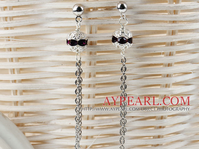 dangling style purple red rhinestone long earrings