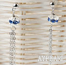 dangling style blue rhinestone long earrings