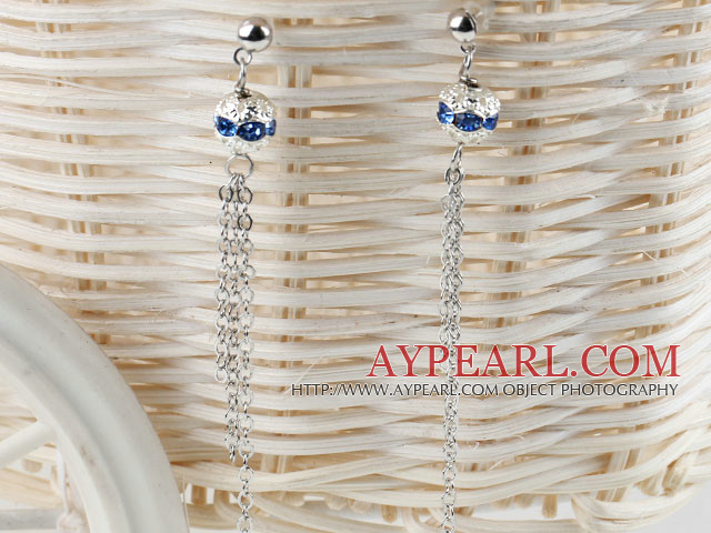 ballants style bleu boucles d'oreilles boule strass long