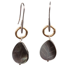 Simple Special Design Leaf Shape Black Lip Shell Dangle Earrings With Golden Loop