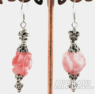 Lovely Rose Flower Shape Cherry Quartz And Metal Charm Dangle Earrings