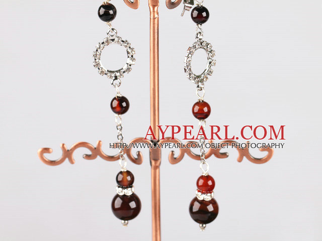 long dangling style fancy agate earrings with rhinestone