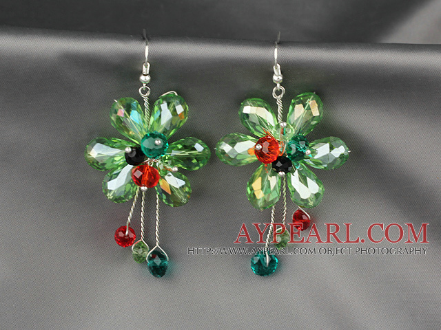 Fashion Style Green Apple série Boucles d'oreilles vertes fleur de cristal