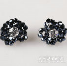 nouveau style de magnifiques boucles d'oreilles fleur en cristal noir