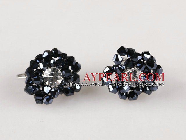 nouveau style de magnifiques boucles d'oreilles fleur en cristal noir