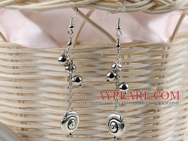 Simple Long Chain Loop Style Ccb Silver Like Beads And Tibet Silver Earrings