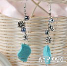 black pearl and turquoise long earrings