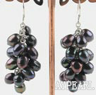 Lovely Cluster Style 6-7Mm Black Freshwater Pearl Dangle Earrings