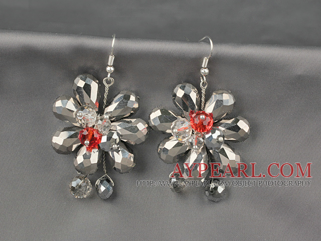 Fashion Style Gray Series Gray Crystal Flower Earrings