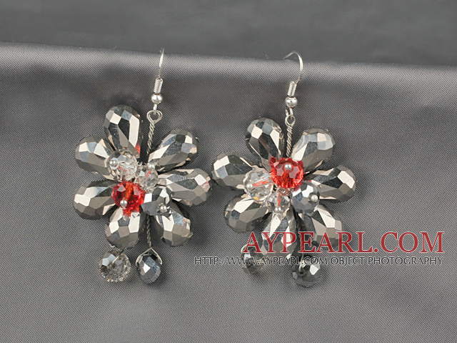 Mote Stil Gray serien Gray Crystal Flower øredobber