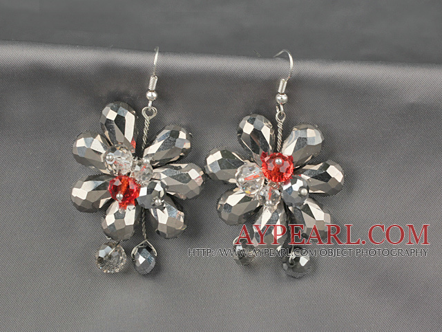 Style Fashion Gris Gris Série Boucles d'oreilles Fleur de Cristal