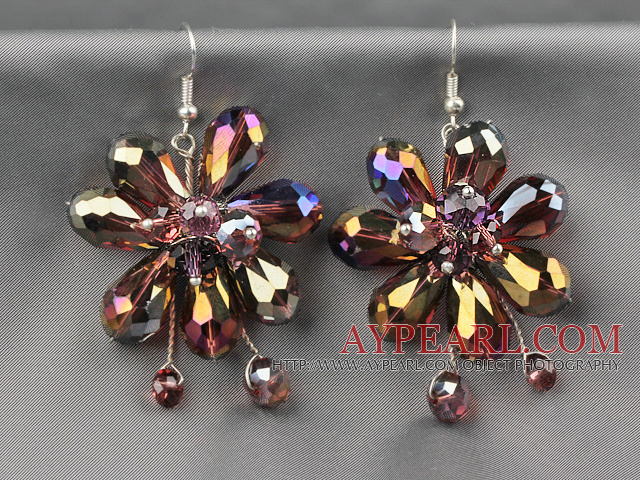 Fashion Style Brown Series Brown and Colorful Crystal Flower Earrings