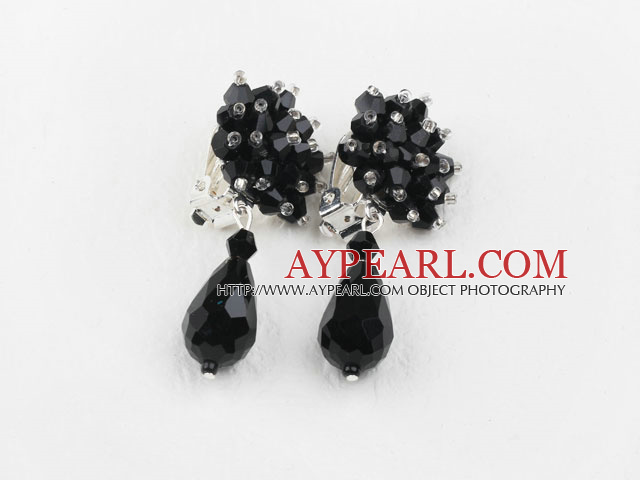 Big Style Musta Faceted Drop kristalli Clip korvakorut