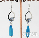 long dangle boucles d'oreilles fantaisie style agate bleue avec strass