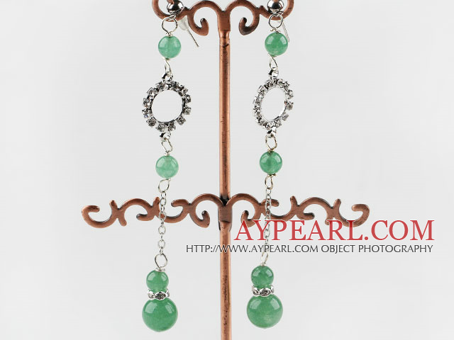 Boucles d'oreilles pendantes à long aventurine style avec strass