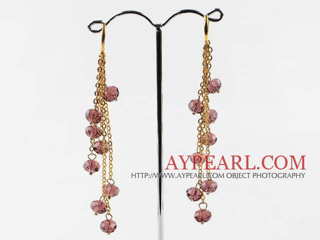 superbe cristal de longues boucles d'oreilles sur chaîne en or