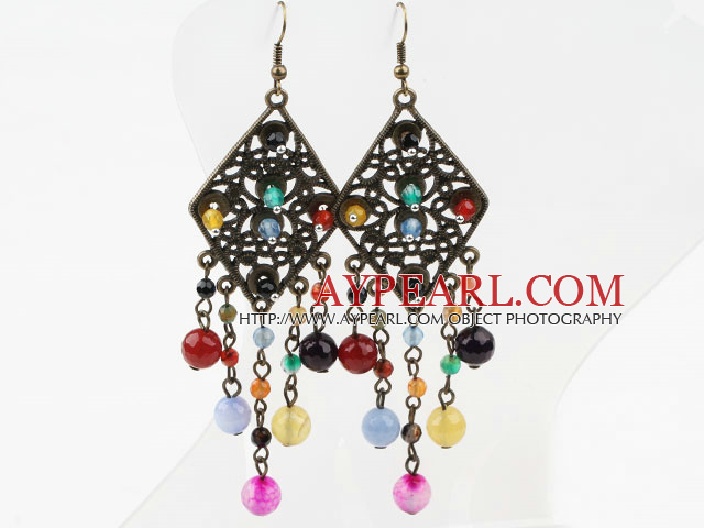 Vintage Style Donut Shape White with Colorful Austrian Crystal Earrings