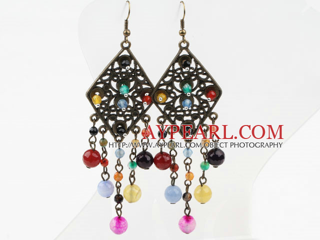 Vintage Style Assorted Multi Color Agate Earrings