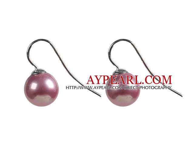 Classic Design Round Shape 10mm Pink Purple Seashell Beads Earrings