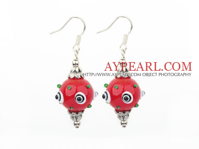 Multi Color Eye Shape Red Colored Glaze Ball And Crystal Charm Earrigns With Fish Hook