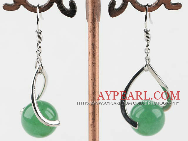 Lovely Simple Style 10Mm Round Aventurine Balll Drop Earrings With Twisted Loop Charm