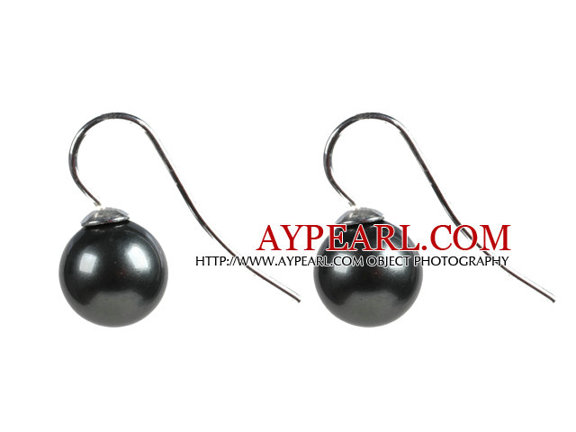 Classic Design Round Shape 10mm Black Seashell Beads Earrings