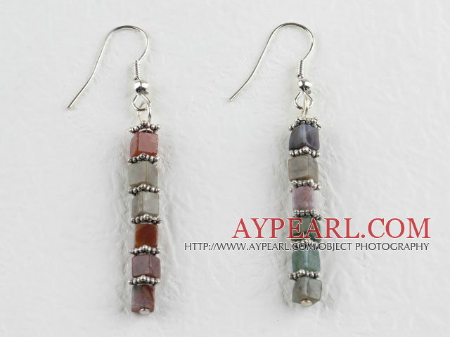 Indian agate and tibet silver long earrigns