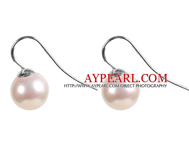 Classic Design Round Shape 10mm Light Pink Seashell Beads Earrings