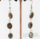 lovely long style green gem stone earrings