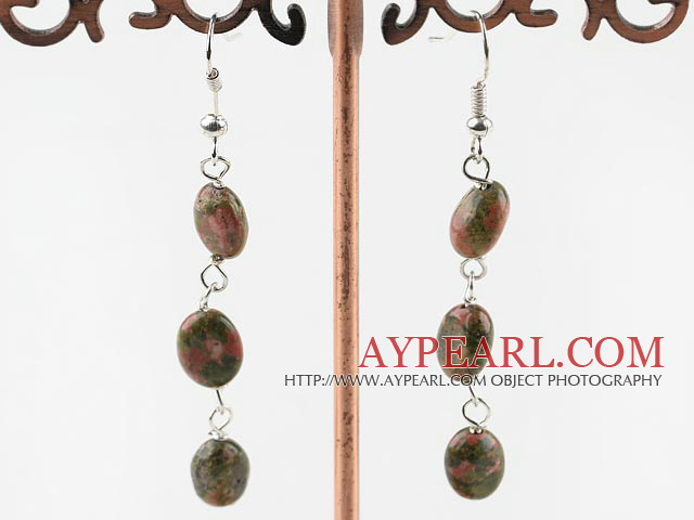 lovely long style green gem stone earrings