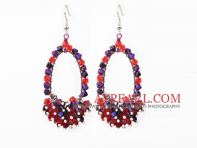 Fashion Style Red and Purple Series Crystal Cluster Earrings with Big Hoop