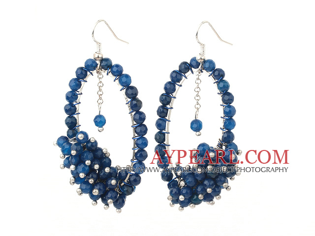 Fashion Style Dark Blue facettes Boucles d'oreilles en agate cluster avec Hoop Big