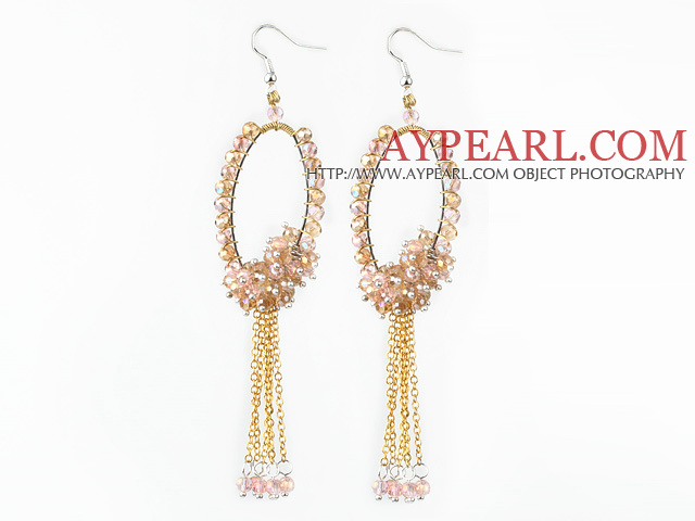 New Style Pink Champagne Serie Golden Pink Crystal Tassel Fashion Ohrringe