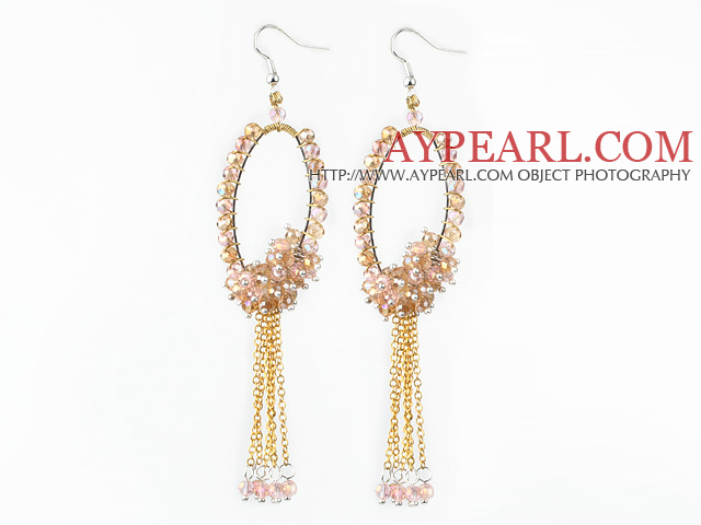 Nya stil Pink Champagne Serie Golden Pink Crystal Tassel Mode Örhängen