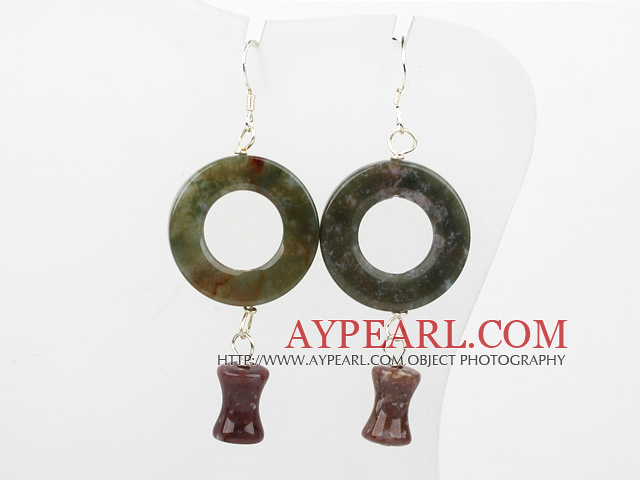 Popular Donut And Vase Shape India Agate Dangle Earrings With Fish Hook