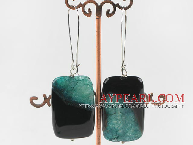 Nice 24*40Mm Chunky Rectangle Rutilated Agate Dangle Earrings With Hoop Earwires