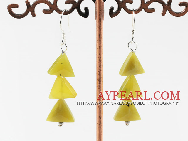 South Korea Triangle And Tree Shape Yellow Jade Dangle Earrings With Fish Hook