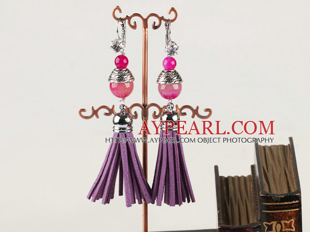 Boucles d'oreilles en agate rose à pompons