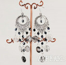Wholesale Nice Vintage Style Black Crystal And Rutilated Quartz Loop Dangle Earrings