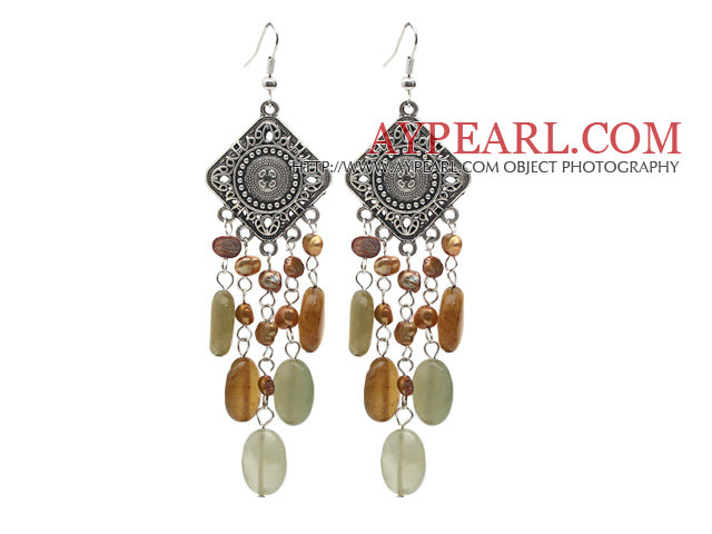 braune Perlen und Jade Ohrringe drei Farb-
