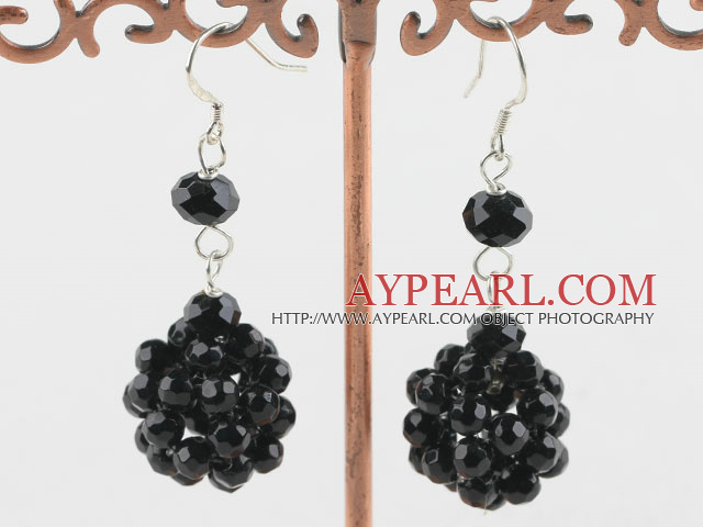 Lovely Cluster Style Black Crystal Ball Loop Dangle Earrings With Fish Hook