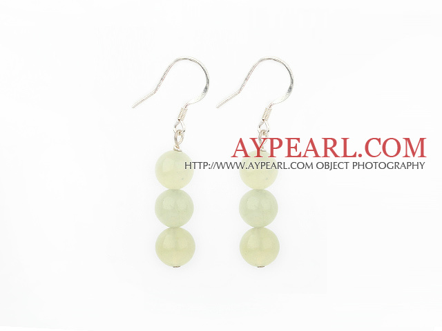 Beautiful Layer Round Serpentine Jade Beaded Dangle Earrings With Fish Hook