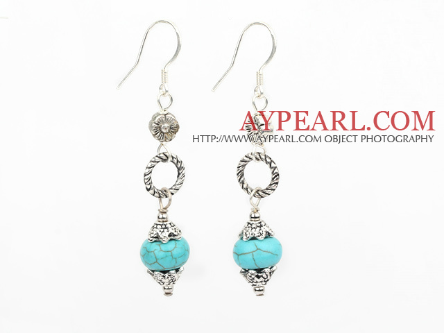 Lovely Blue Turquoise Loop Metal Cap Charm Dangle Earrings With Fish Hook